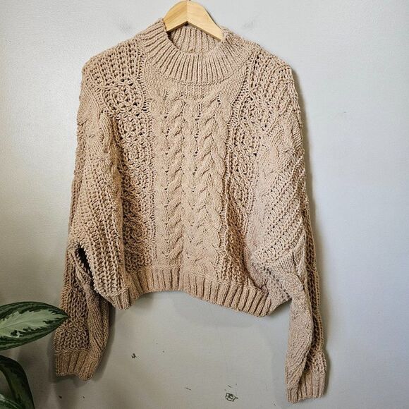NWT POL TAN CHUNKY KNIT BATWING CHENILLE SWEATER SIZE L - Picture 1 of 15